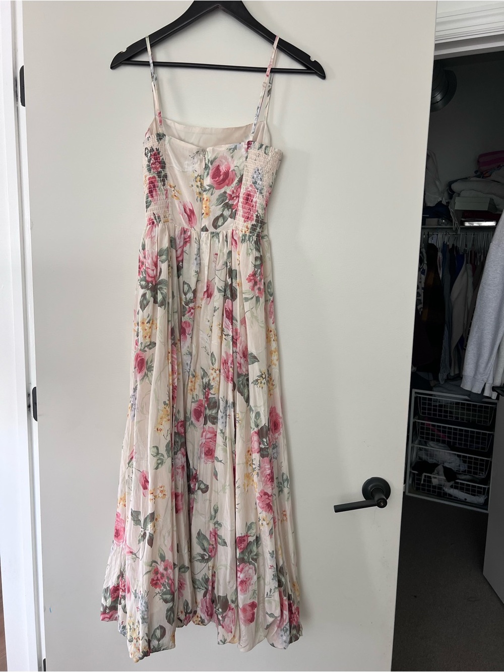 Abercrombie & Fitch Floral Midi Dress - Ivory with Pink & Green - Picture 3 of 4